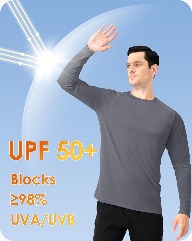 Boladeci Mens Long Sleeve T Shirts UPF 50+ UV Protection Clothing Sun SPF Shirts Loose Fit Moisture Wicking Performance Summer Swim Shirts(Dark Gray) - Image 2